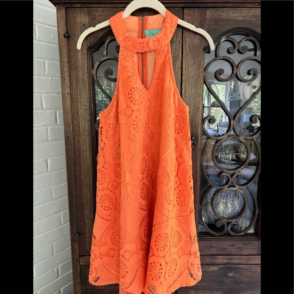 Judith March melon trapeze halter dress